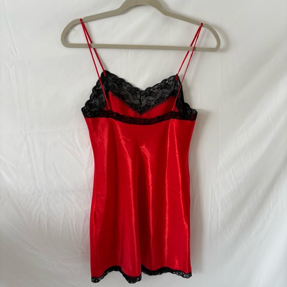 Vintage red black satin lace slip dress nightie lingerie medium large - Picture 8 of 8